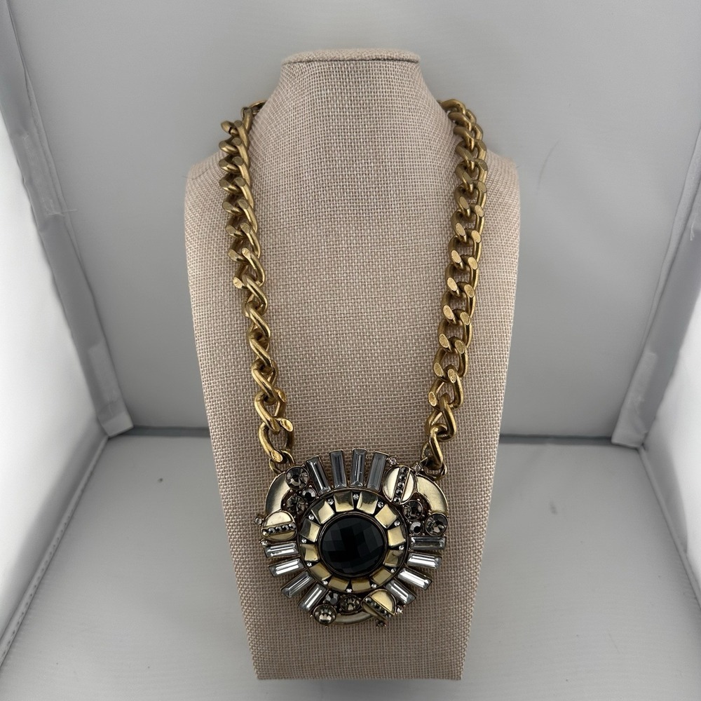 Betsey Johnson Vintage Circle Necklace Rare Gold Statement Rhinestone Chunky